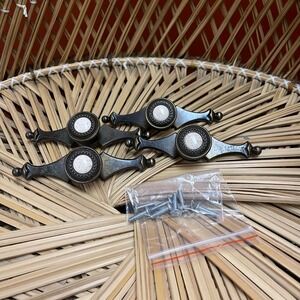 Vintage 4 Amerock 857-1 Brass Porcelain Center Handle Drawer Pull‎ 5" Lot MCM